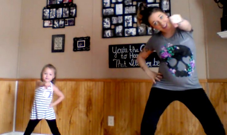 Pregnant mum busts a move with 6-year-old daughter